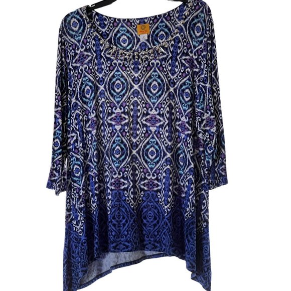 Ruby Red Shirt Women’s 3XL Purple Blue Bling 3/4 Sleeve Pullover‎ - Picture 1 of 6